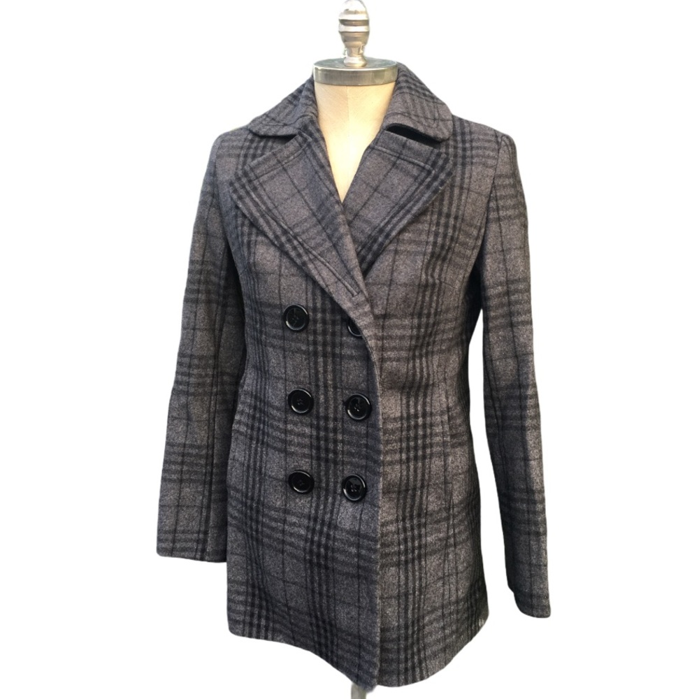 Wool Gray Black Winter Coat size 2 Excellent